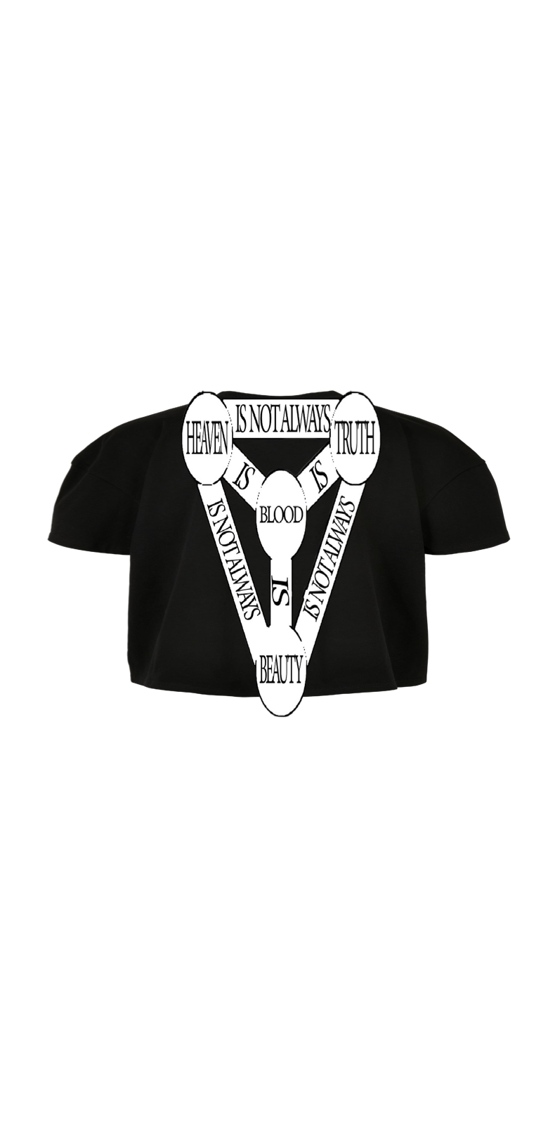 Duvachon ASCEND black tee, back, Heaven Truth Blood Beauty triangle