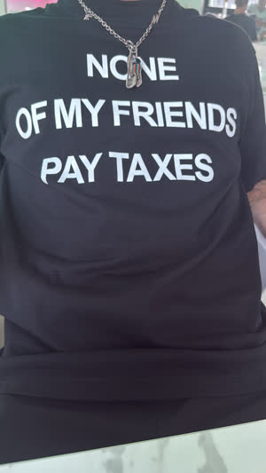 Duvachon NONE OF MY FRIENDS PAY TAXES tee, black, worn