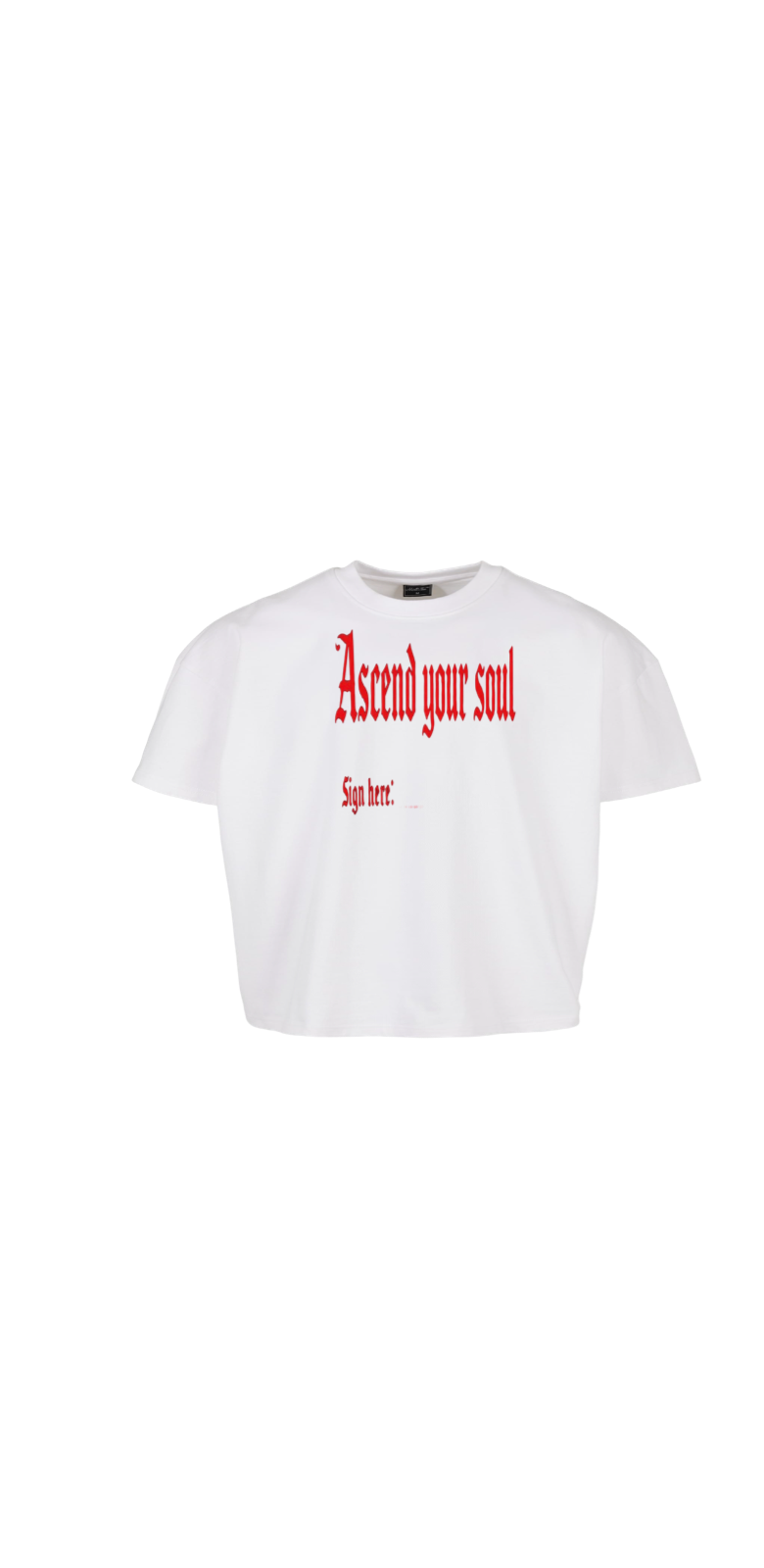 Duvachon SIGN HERE white tee, front